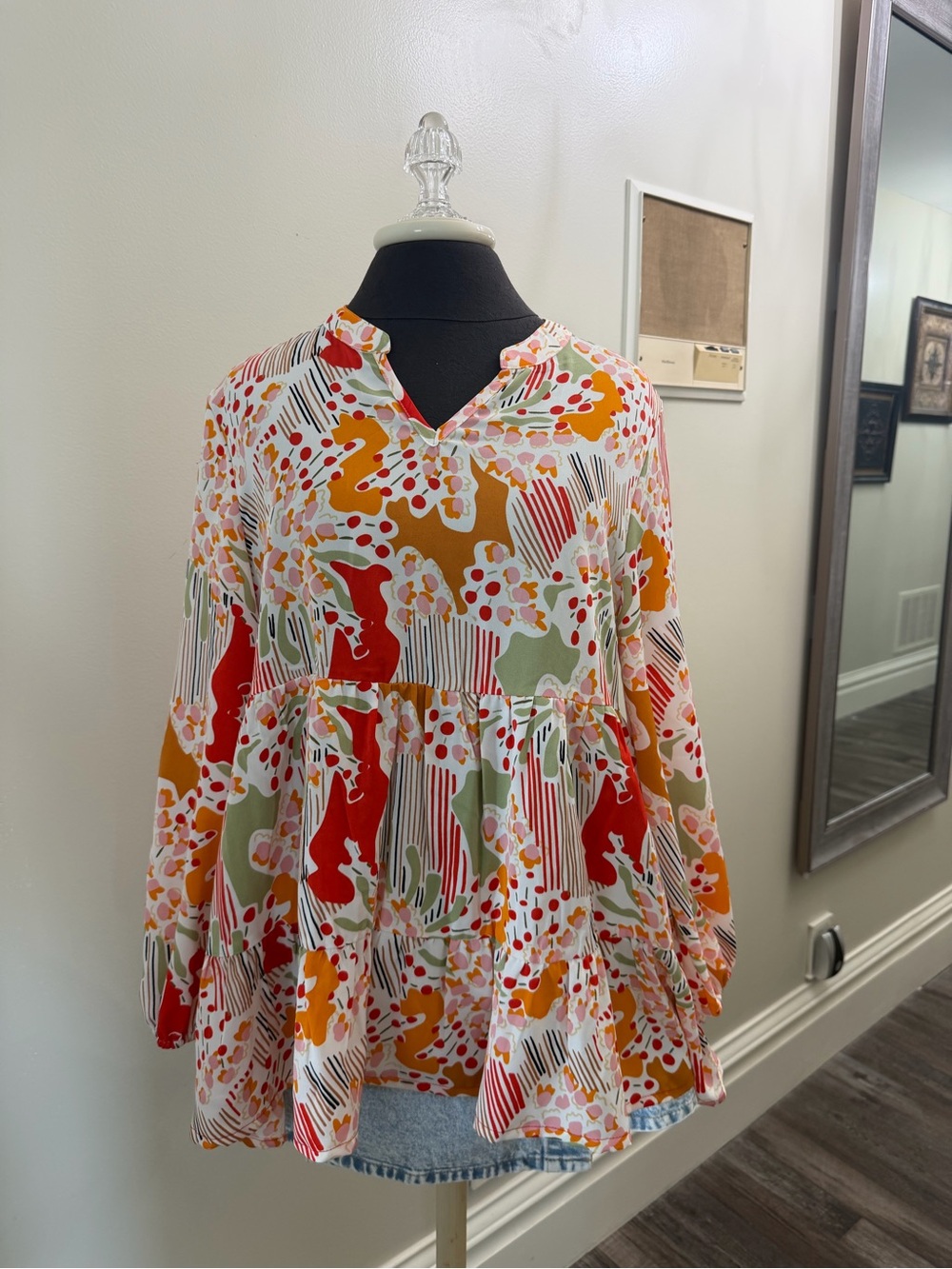 Women’s Bohemian Floral Blouse Multi Color Size Medium